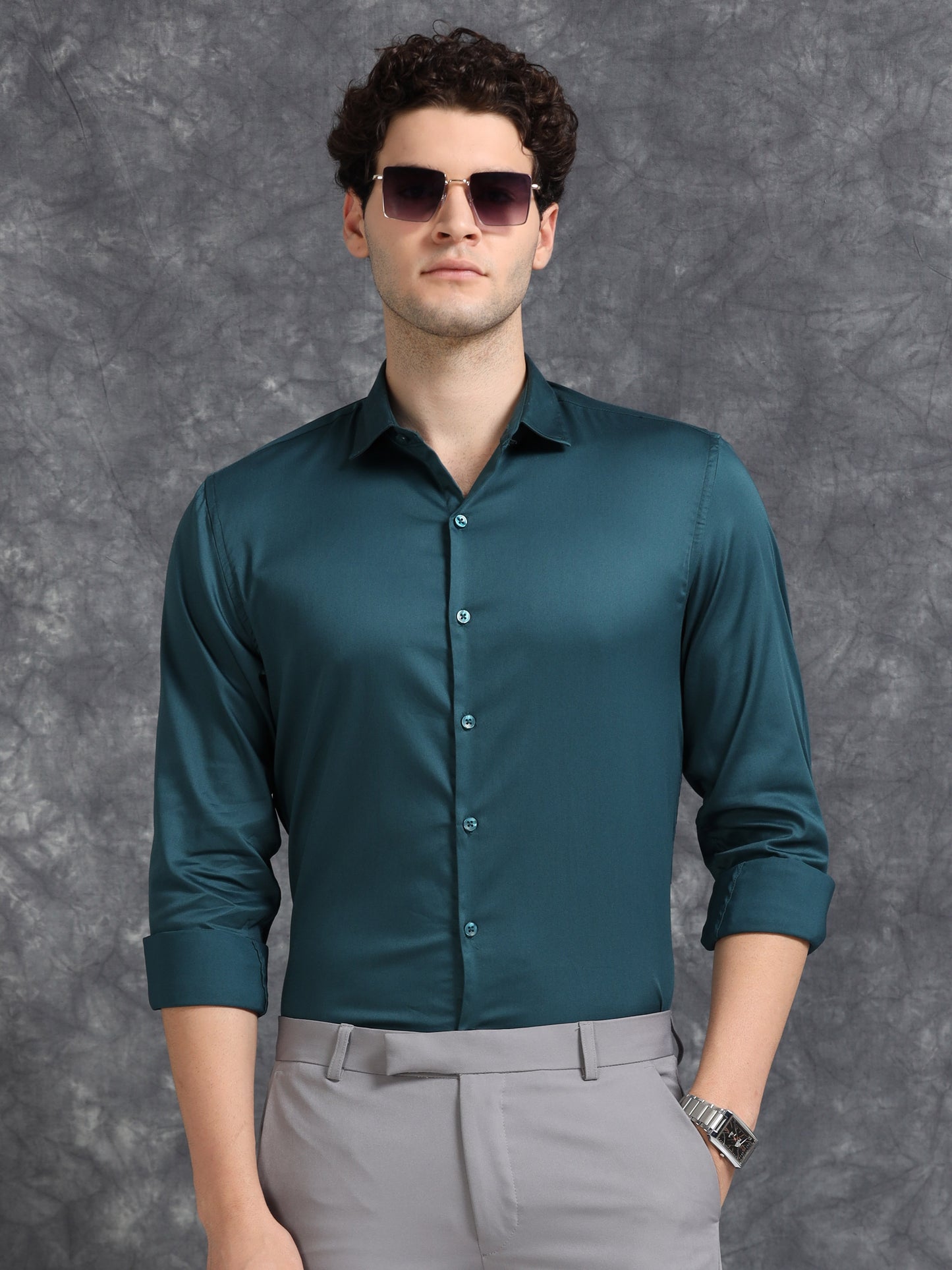 Blue 60's Satin lycra Shirt