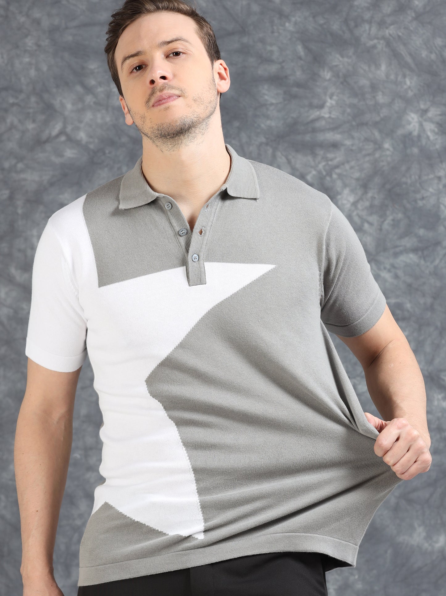 Half Star Design Polo T-Shirt Grey