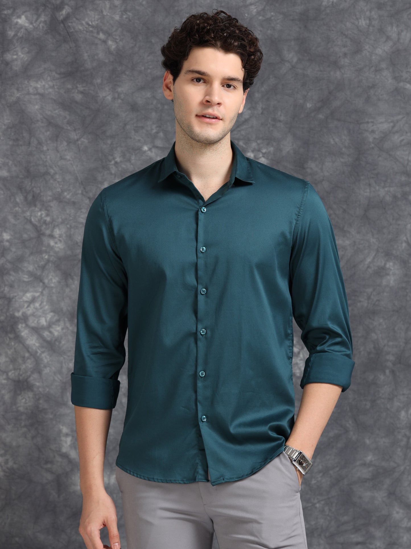 Blue 60's Satin lycra Shirt