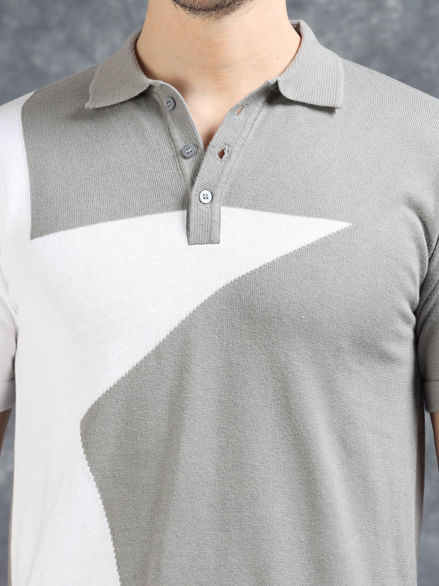 Half Star Design Polo T-Shirt Grey