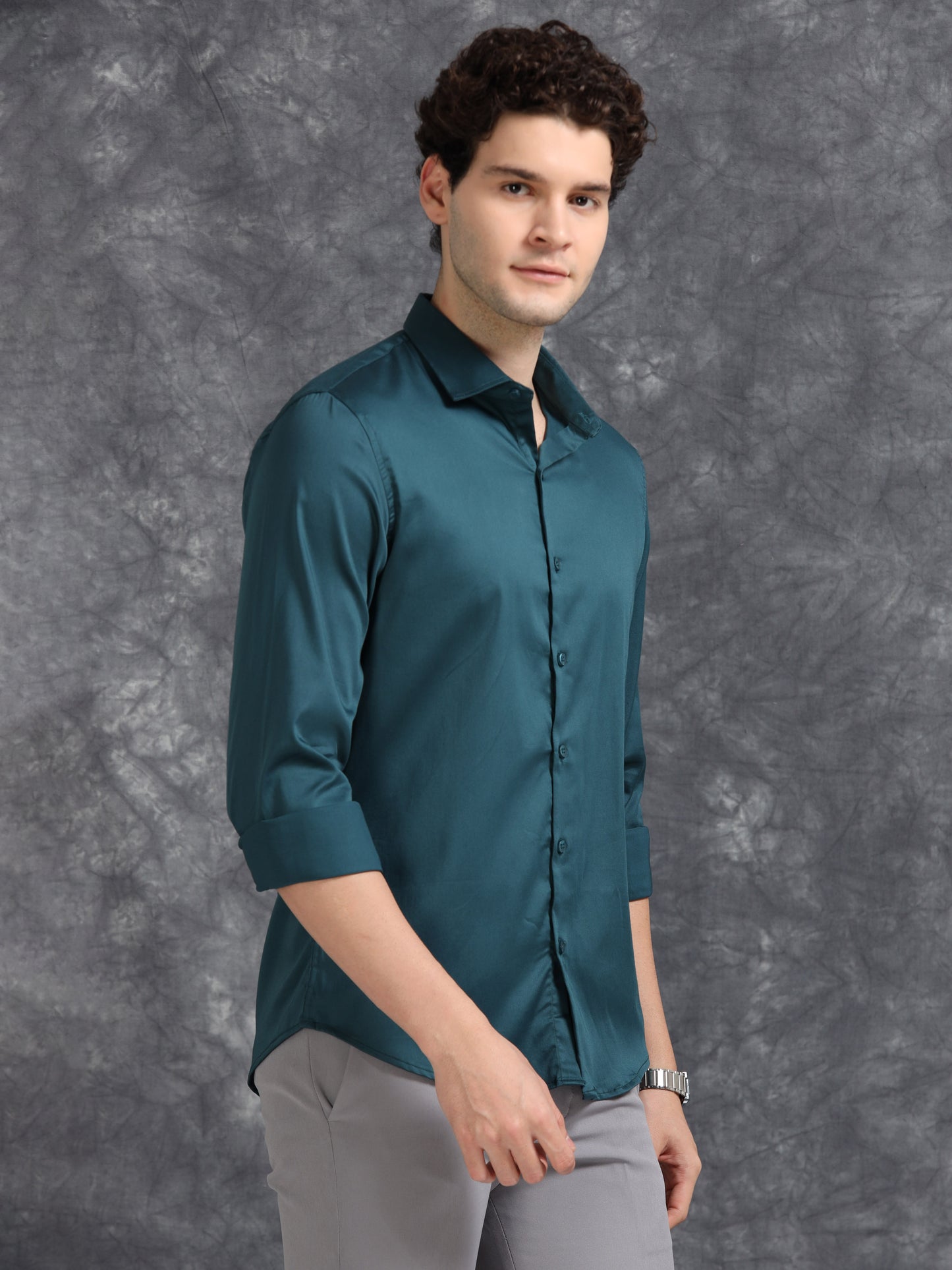 Blue 60's Satin lycra Shirt