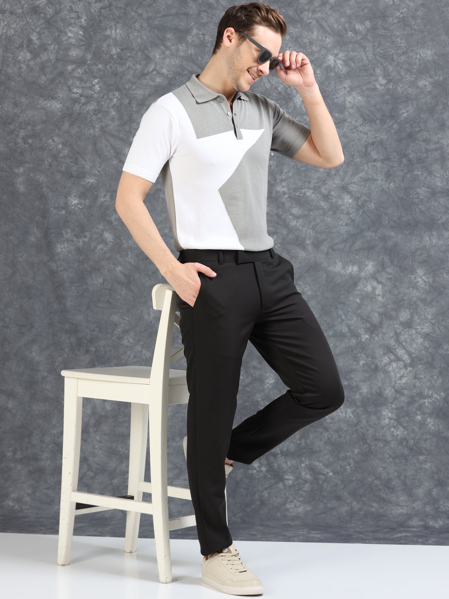 Half Star Design Polo T-Shirt Grey