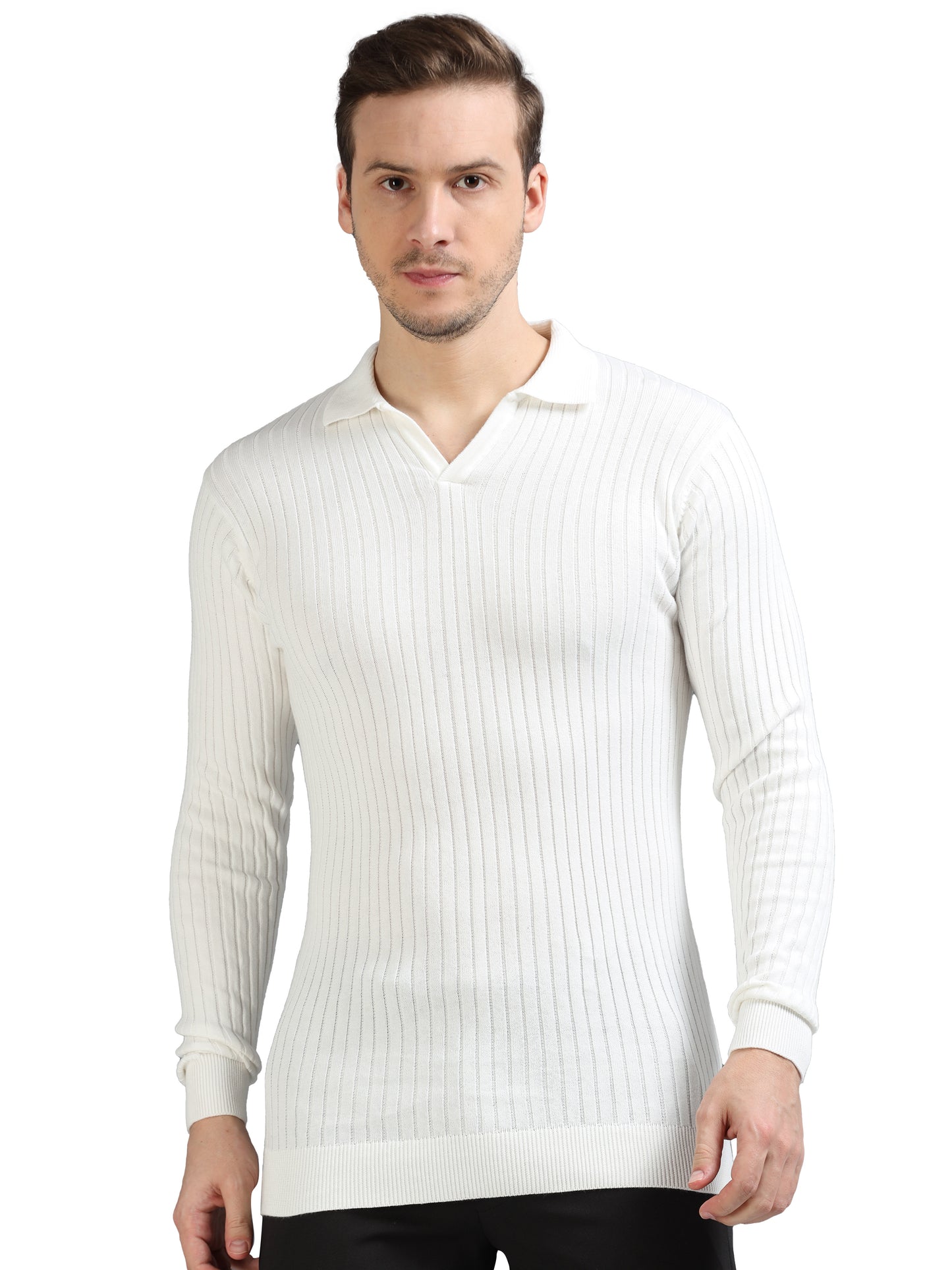 Ribbed Texture Full Sleeve T-Shirt White