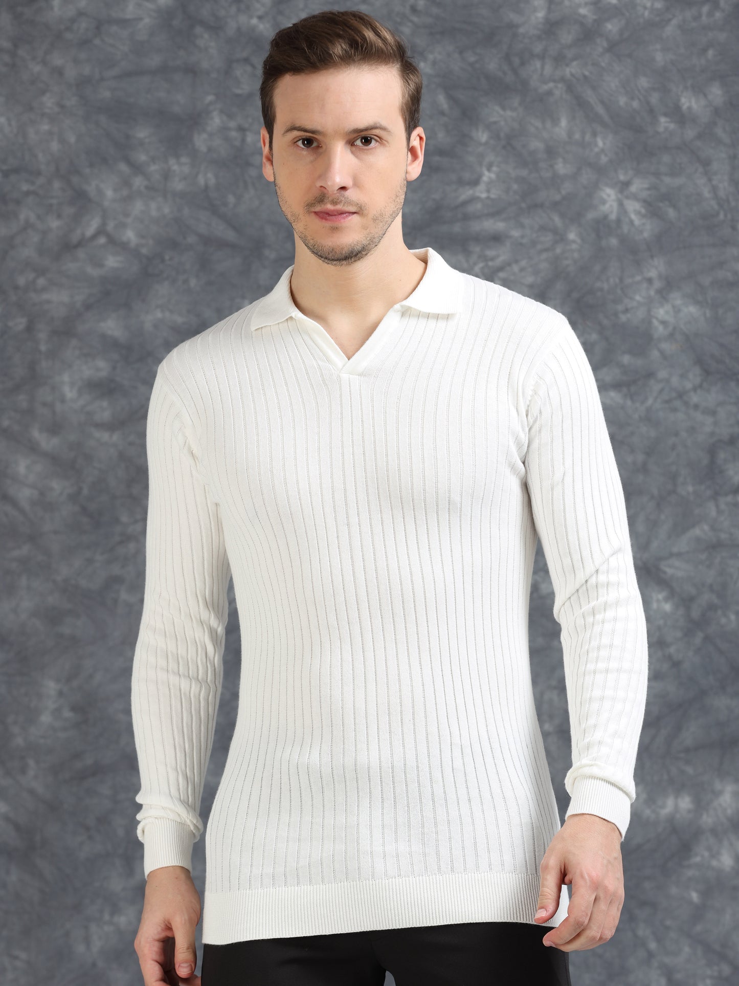 Ribbed Texture Full Sleeve T-Shirt White