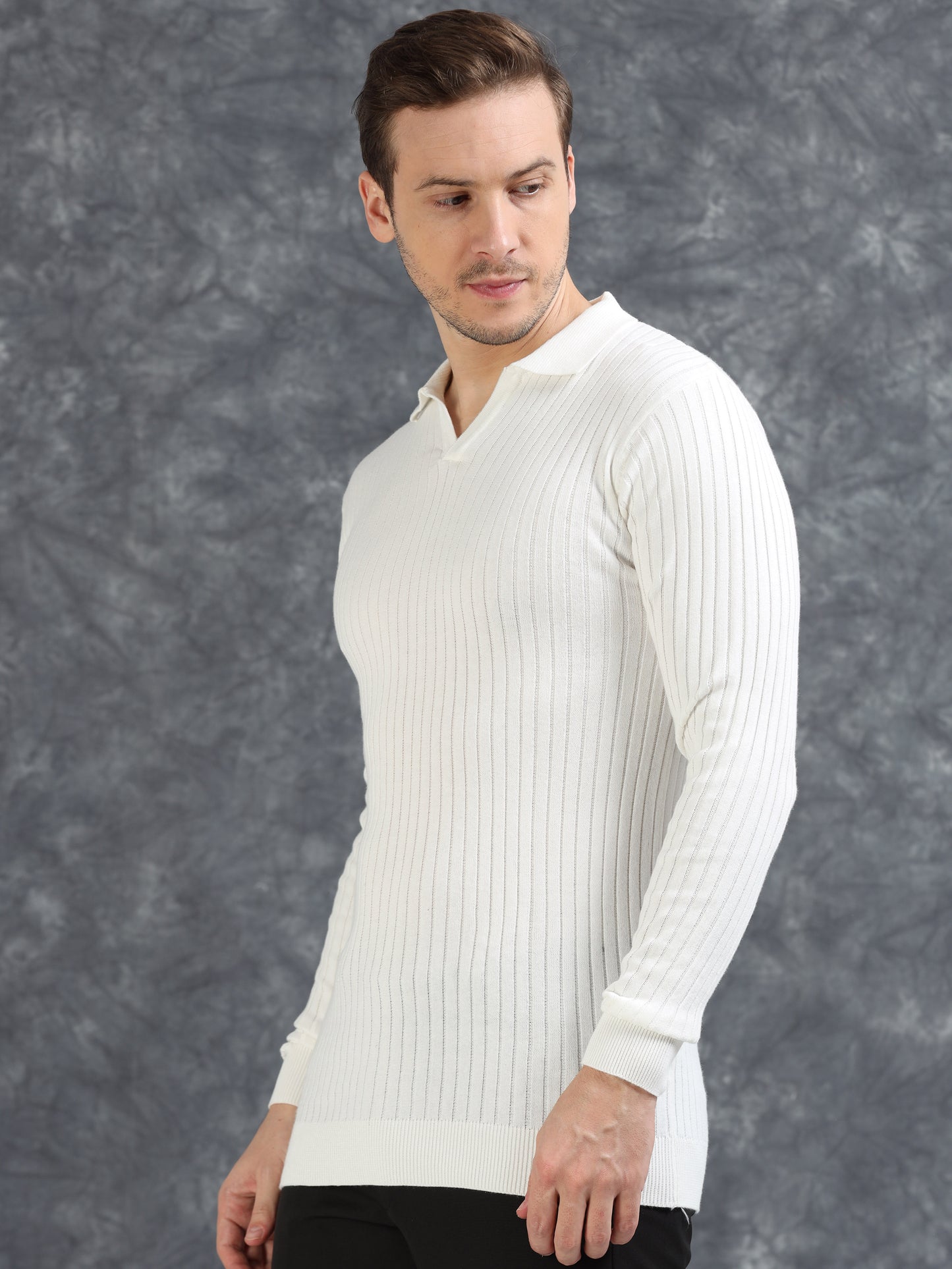 Ribbed Texture Full Sleeve T-Shirt White