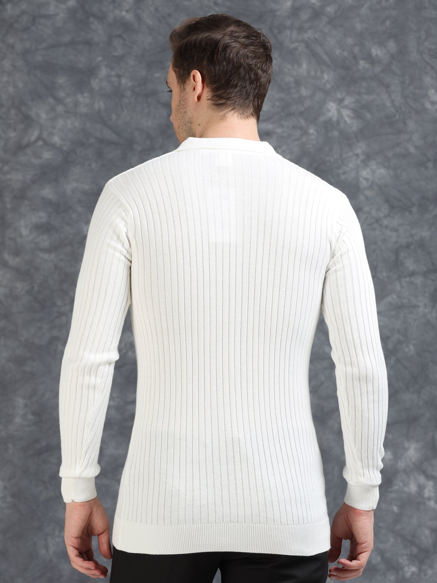 Ribbed Texture Full Sleeve T-Shirt White