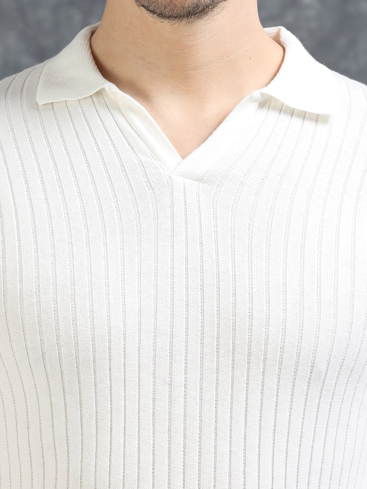 Ribbed Texture Full Sleeve T-Shirt White