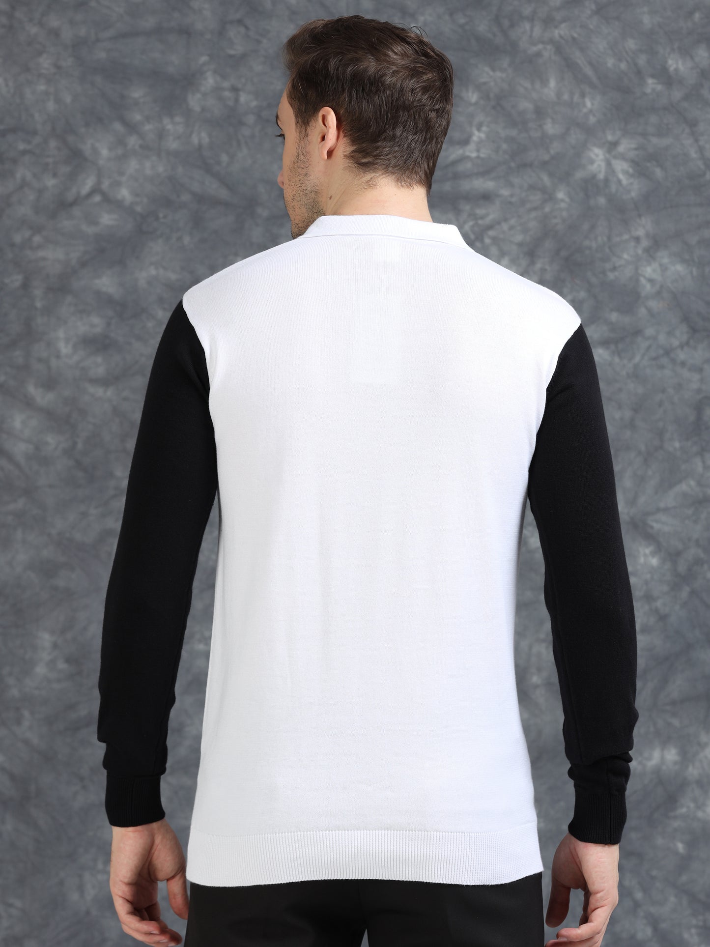Pannel Design Full Sleeve Zipper Polo - White