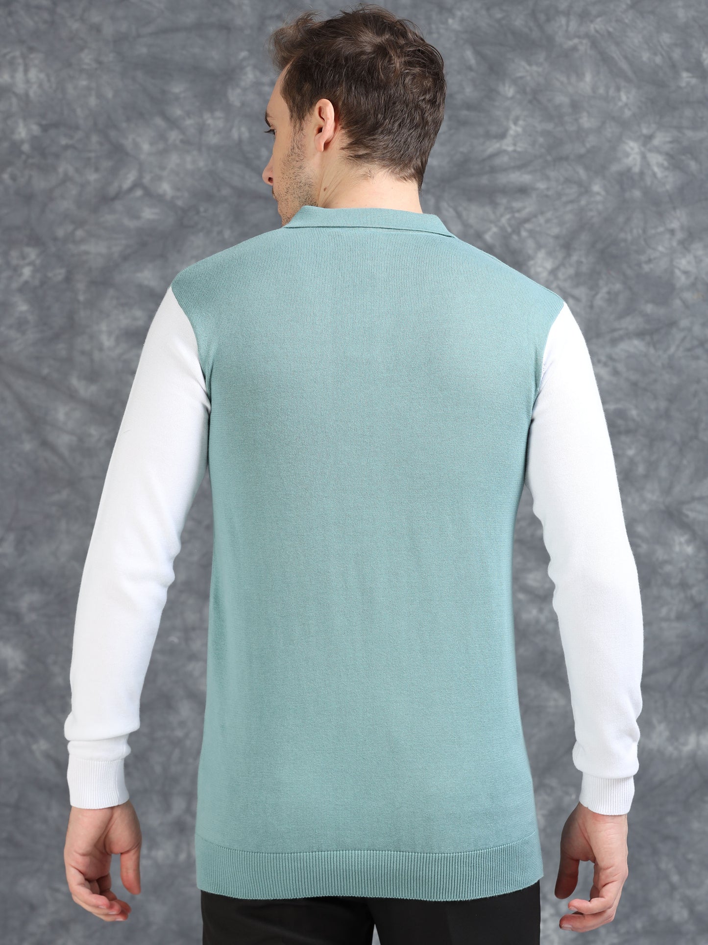 Pannel Design Full Sleeve Zipper Polo - Sky Blue