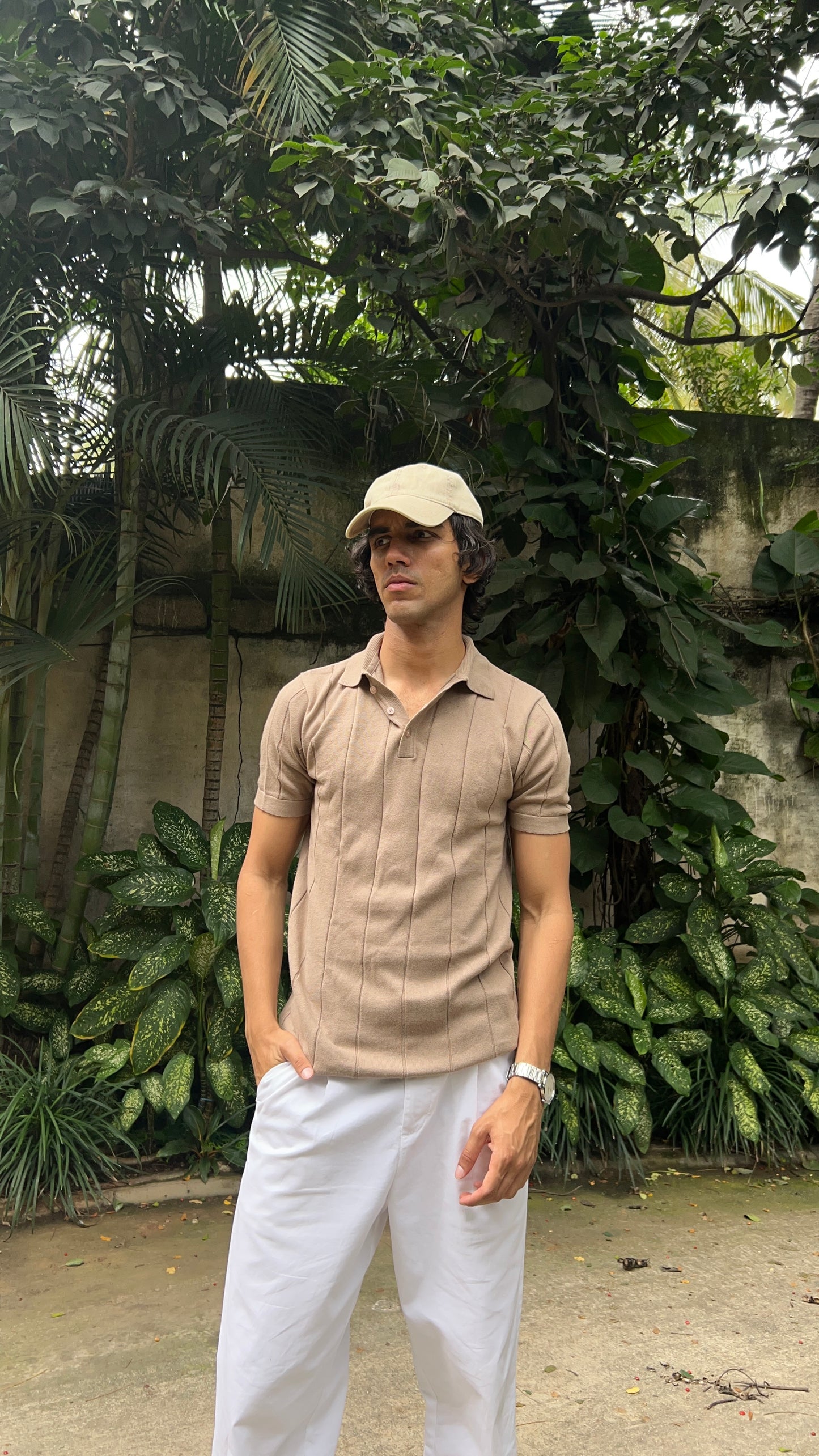 Ribbed Design Polo T-Shirt – Mocha Brown