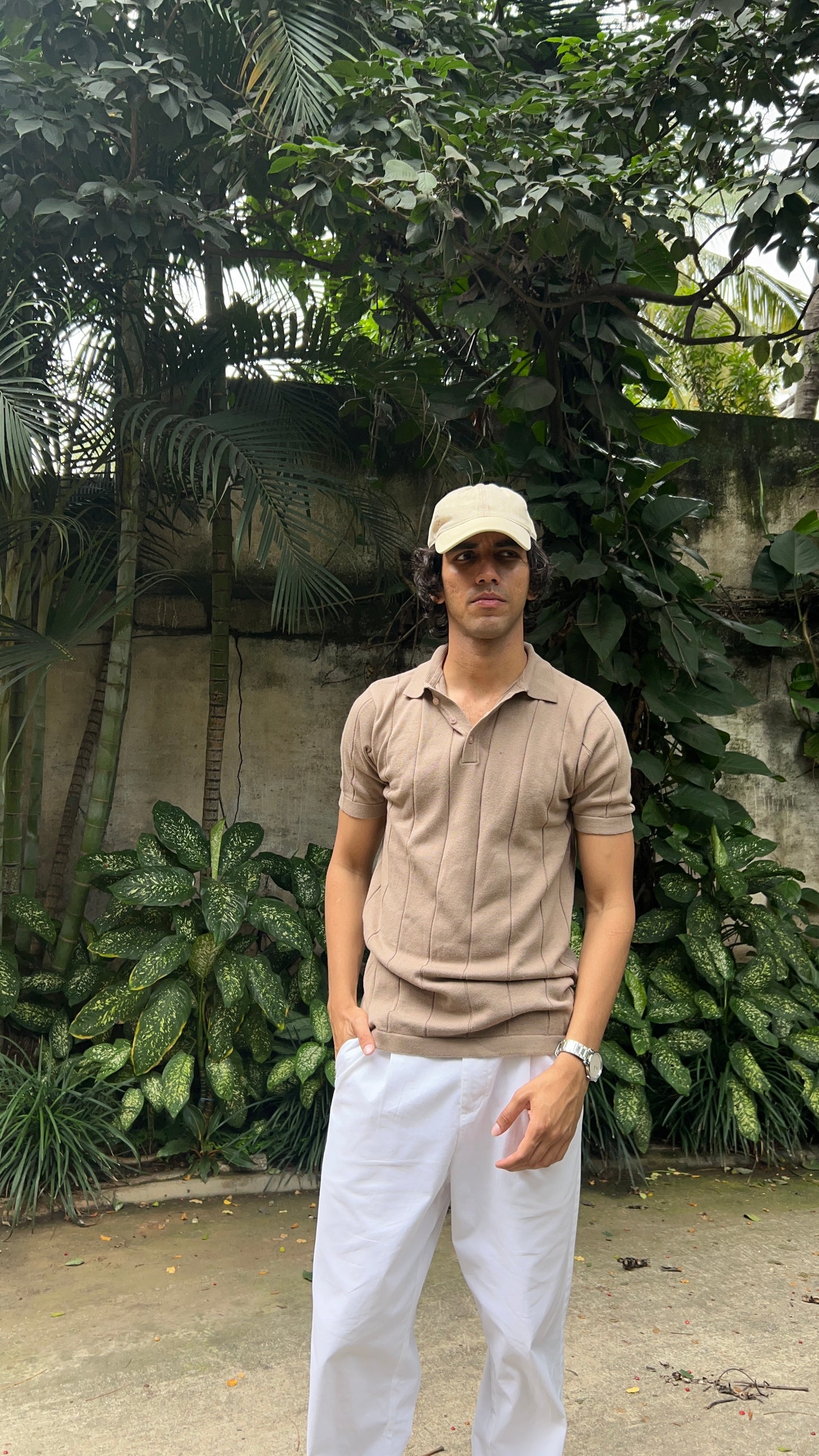 Ribbed Design Polo T-Shirt – Mocha Brown