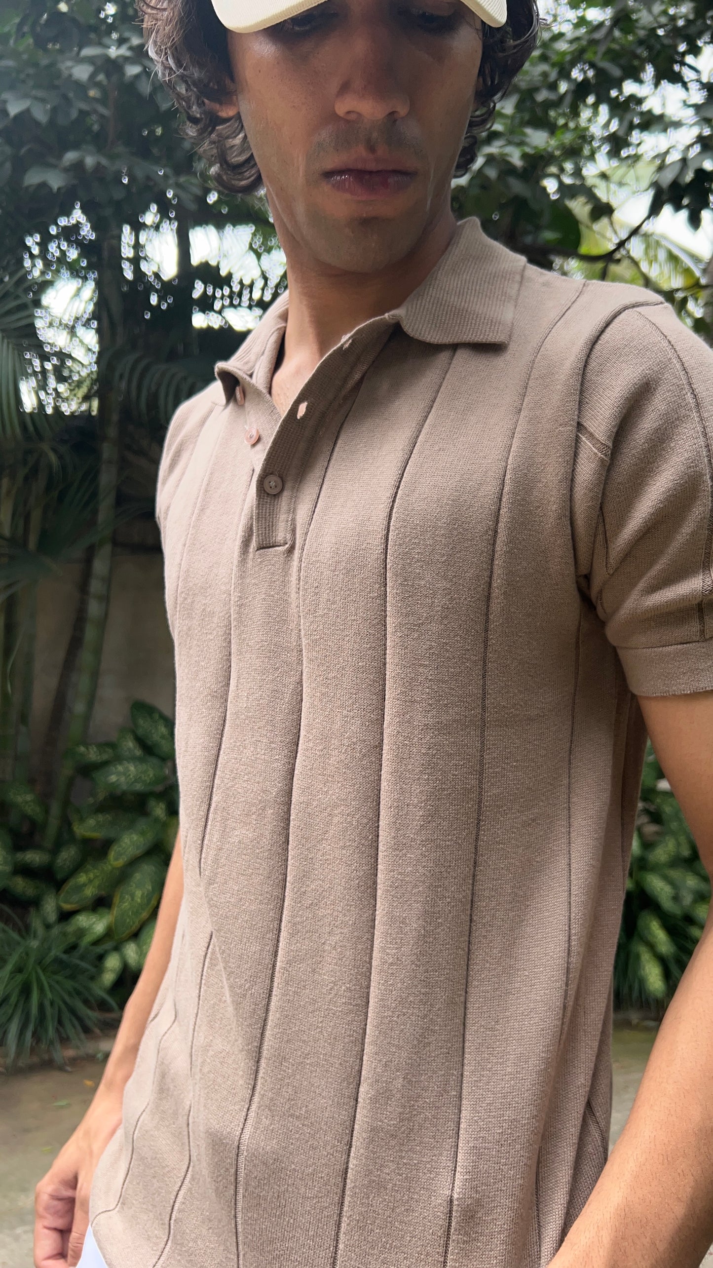 Ribbed Design Polo T-Shirt – Mocha Brown