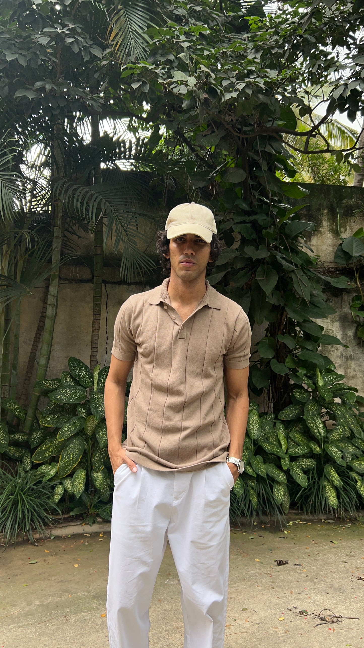 Ribbed Design Polo T-Shirt – Mocha Brown