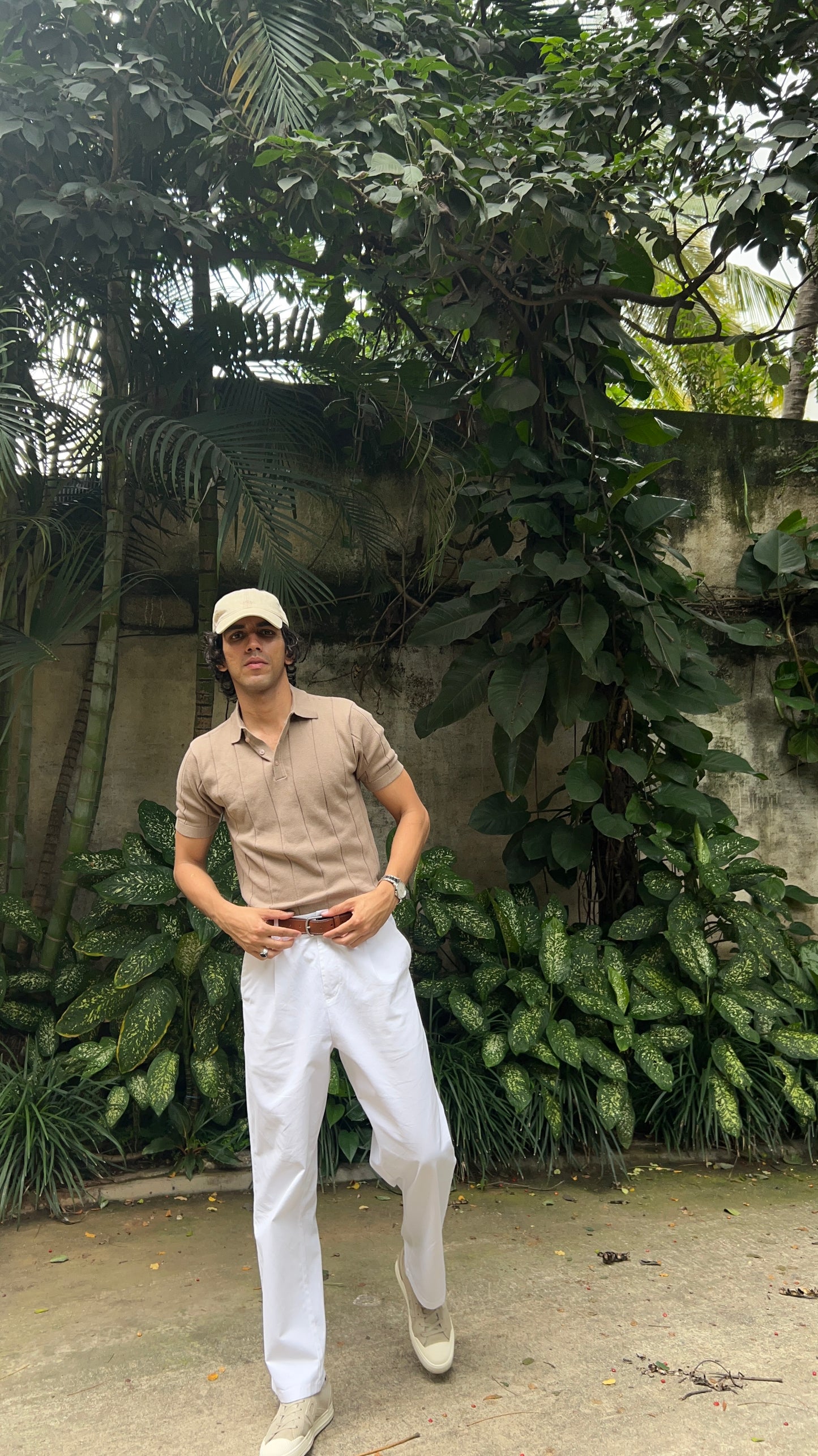 Ribbed Design Polo T-Shirt – Mocha Brown