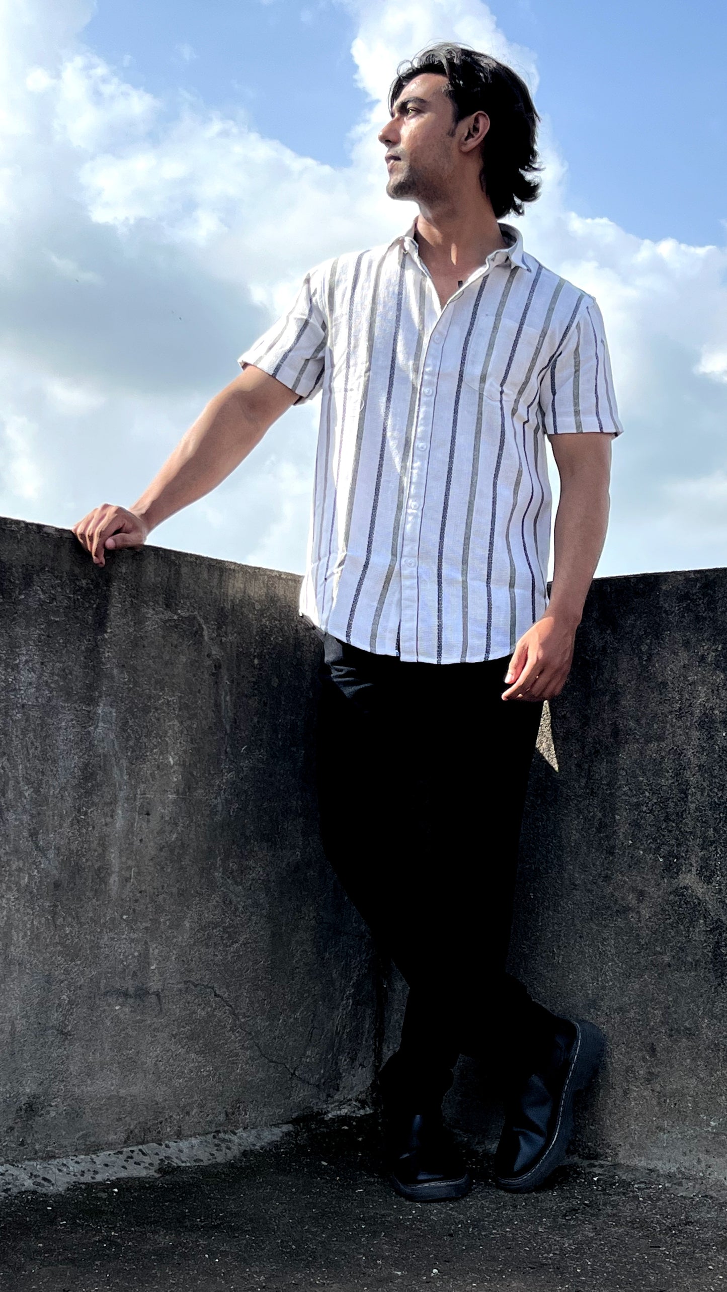 White Multi-Stripe Textured Shirt