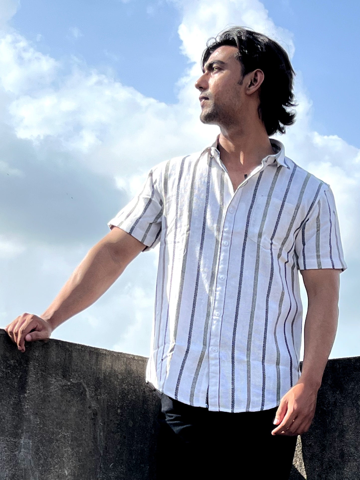 White Multi-Stripe Textured Shirt