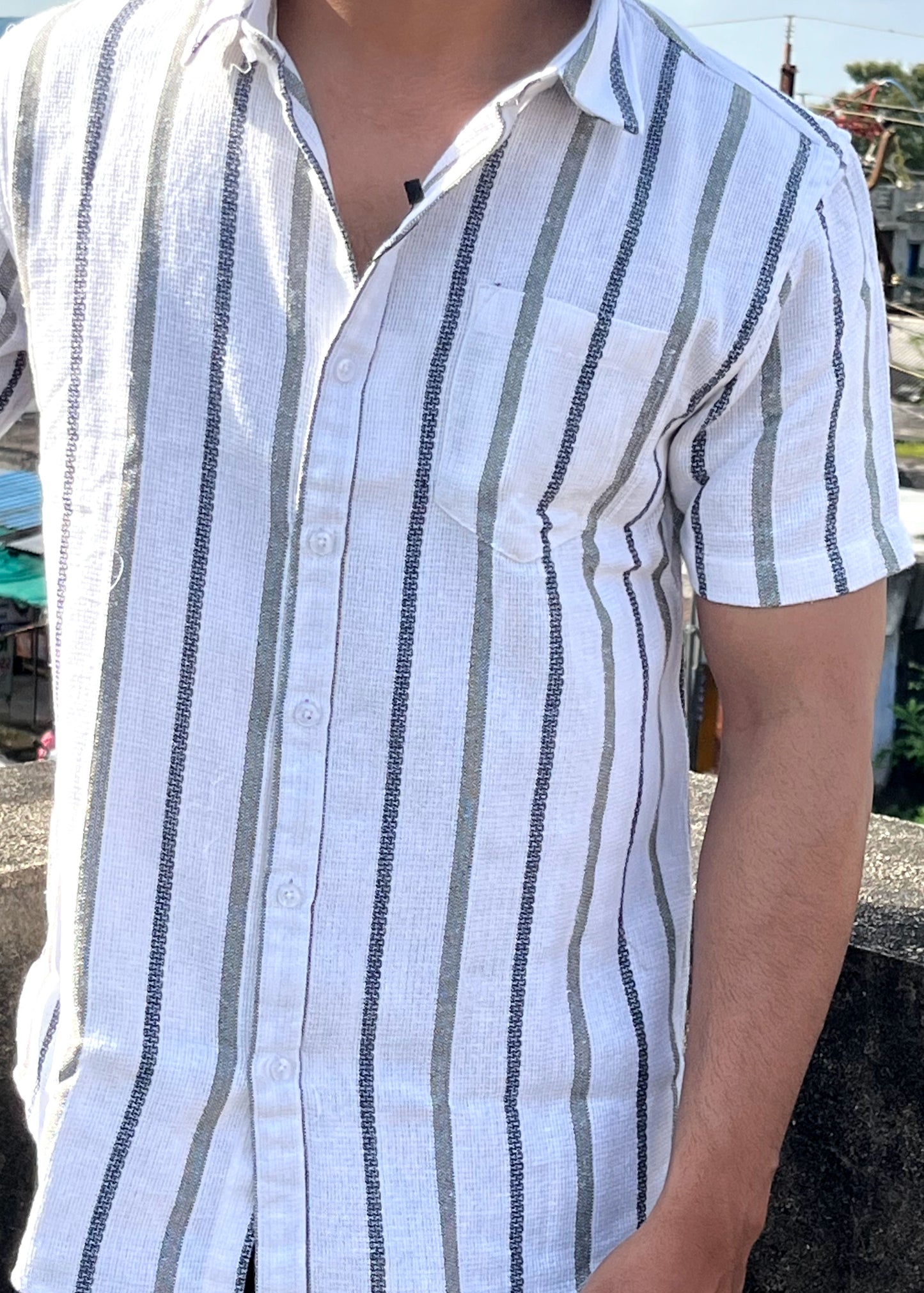 White Multi-Stripe Textured Shirt