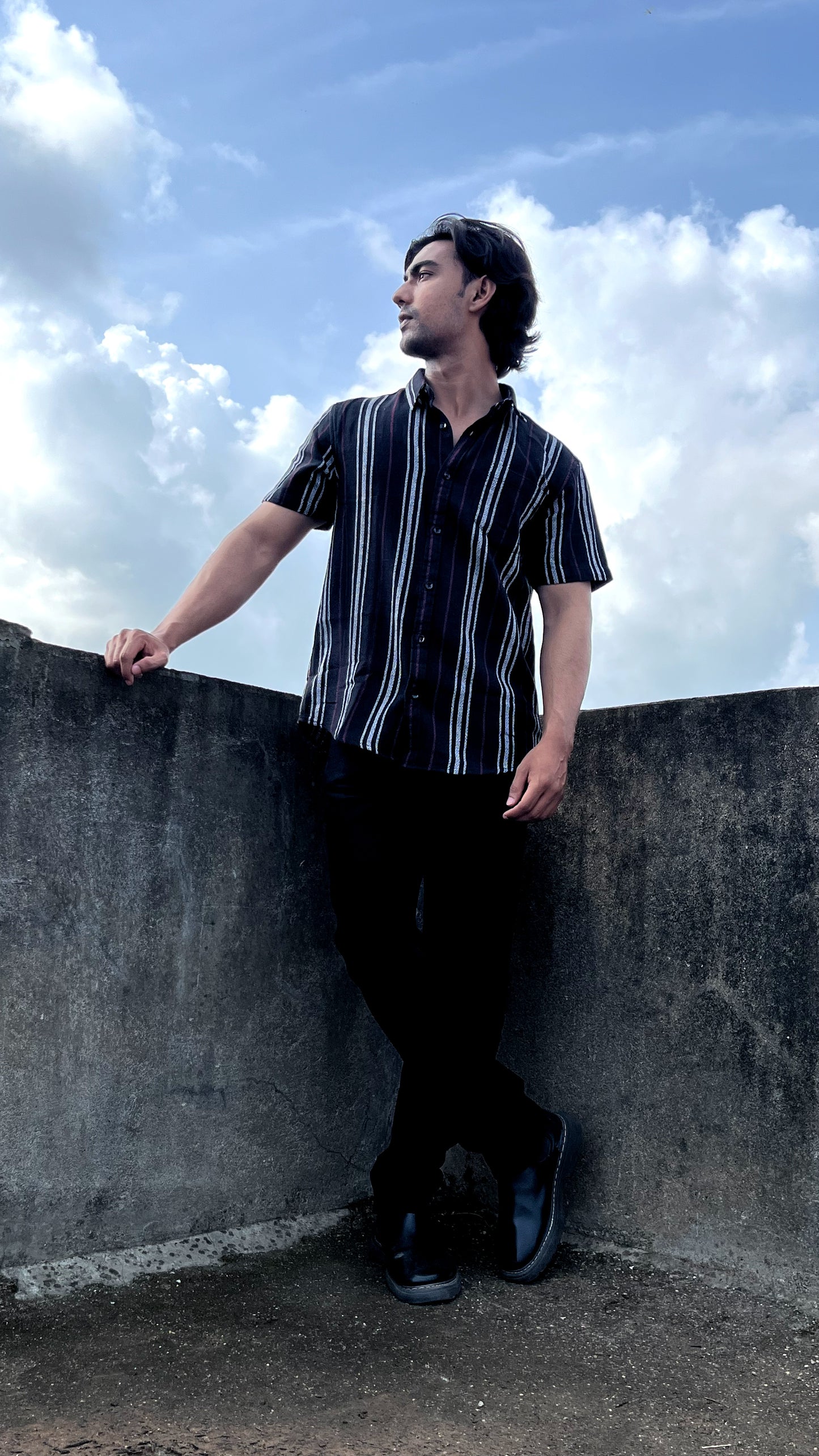 Black Multi-Stripe Textured Shirt