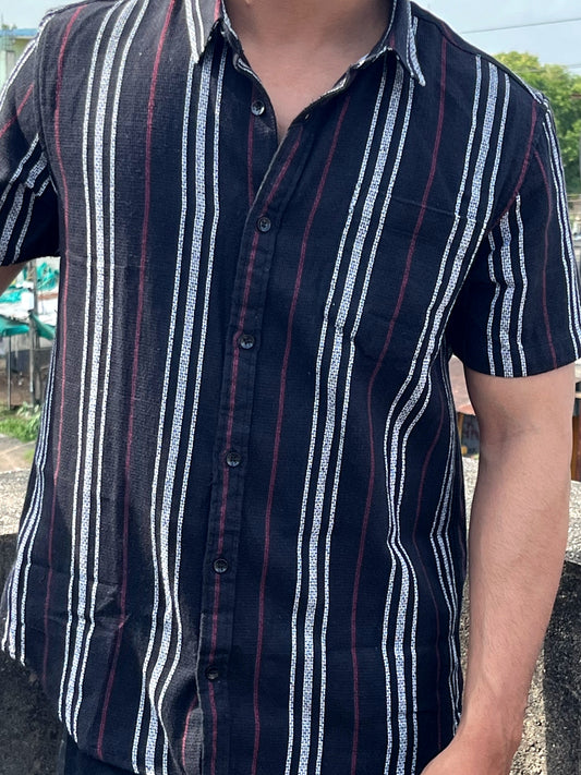 Black Multi-Stripe Textured Shirt