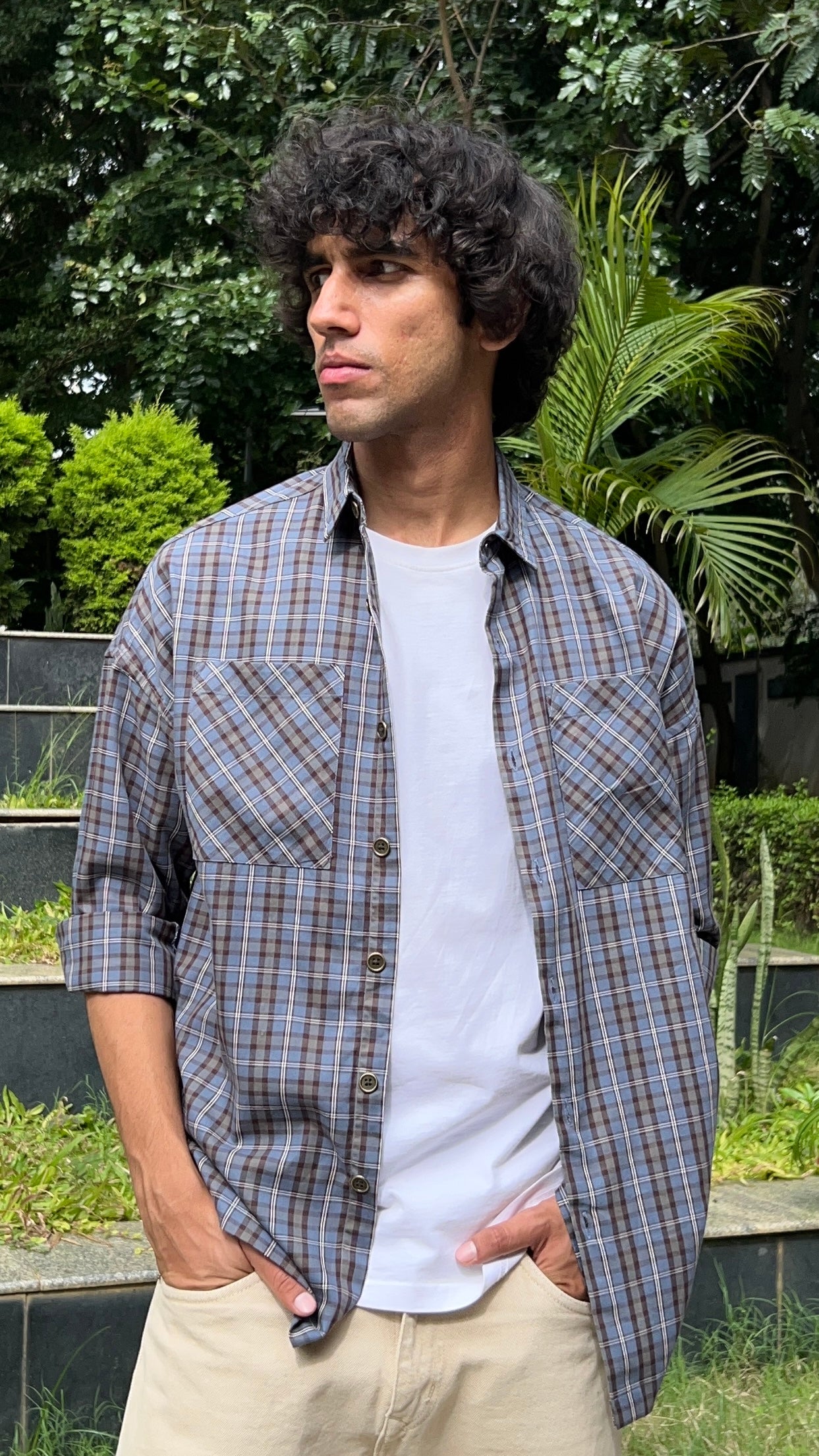 Grey-Blue Check Shirt