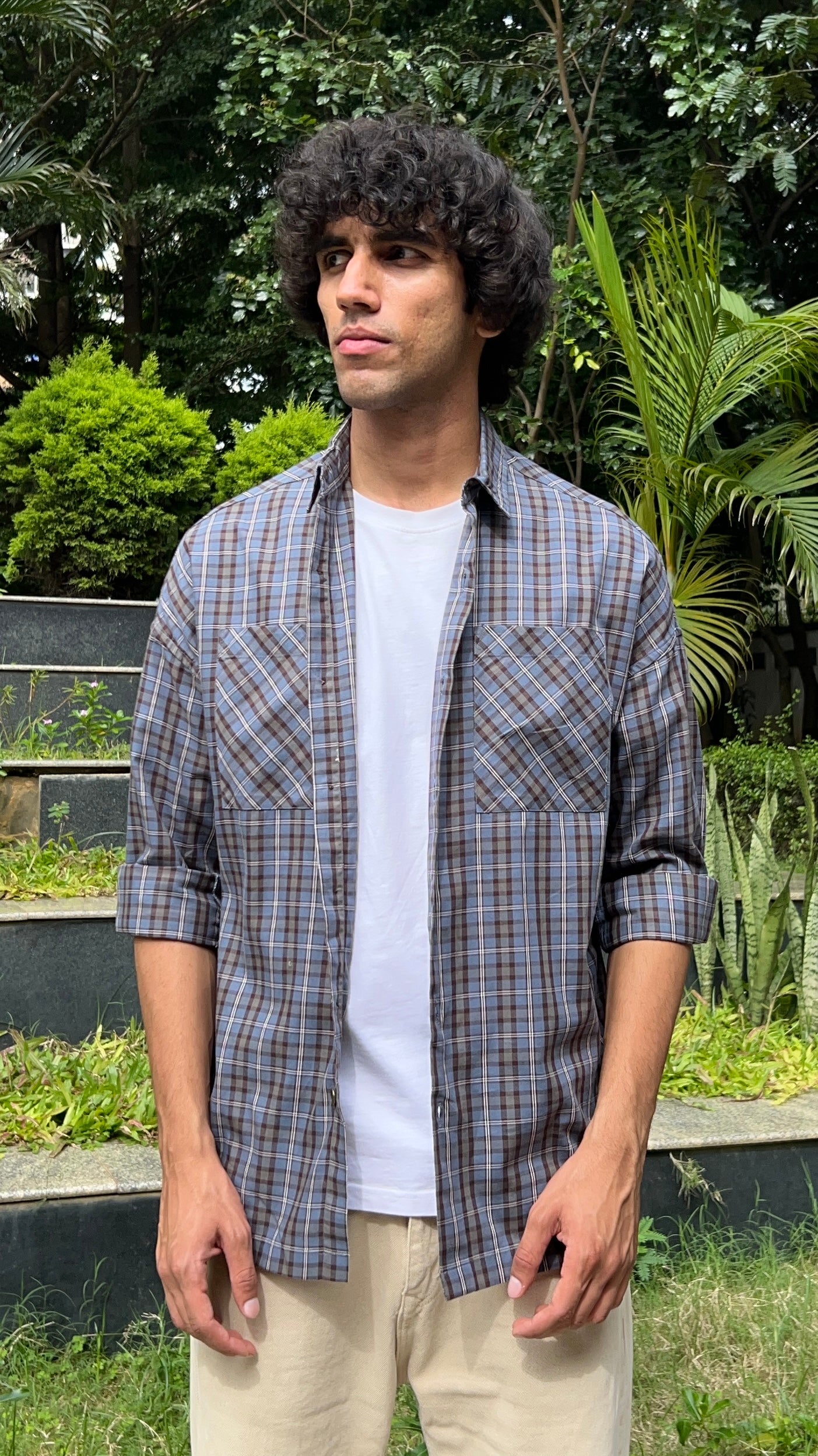 Grey-Blue Check Shirt