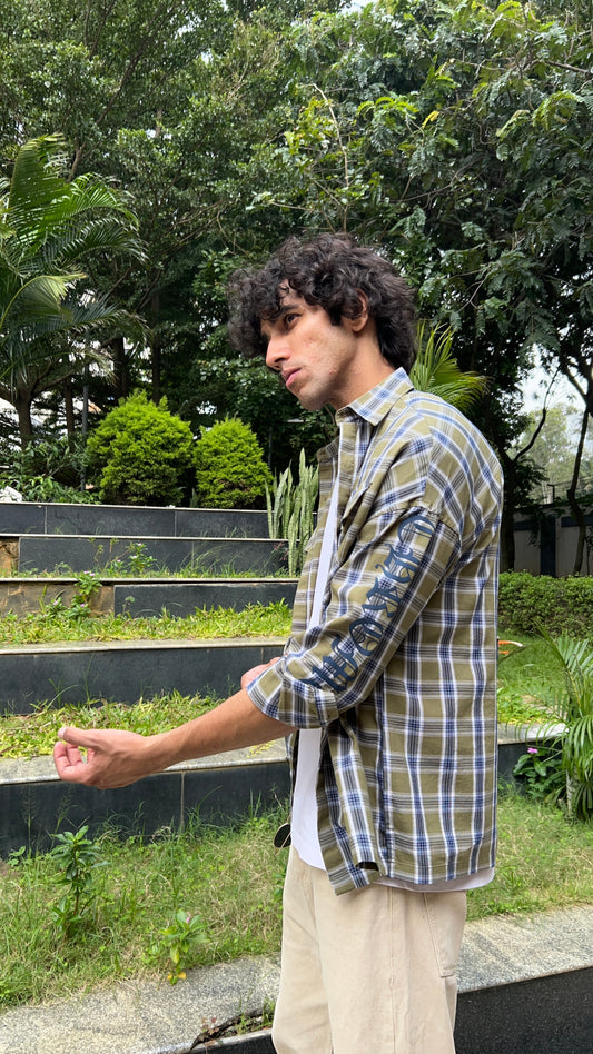 Olive Blue Checked Casual Shirt