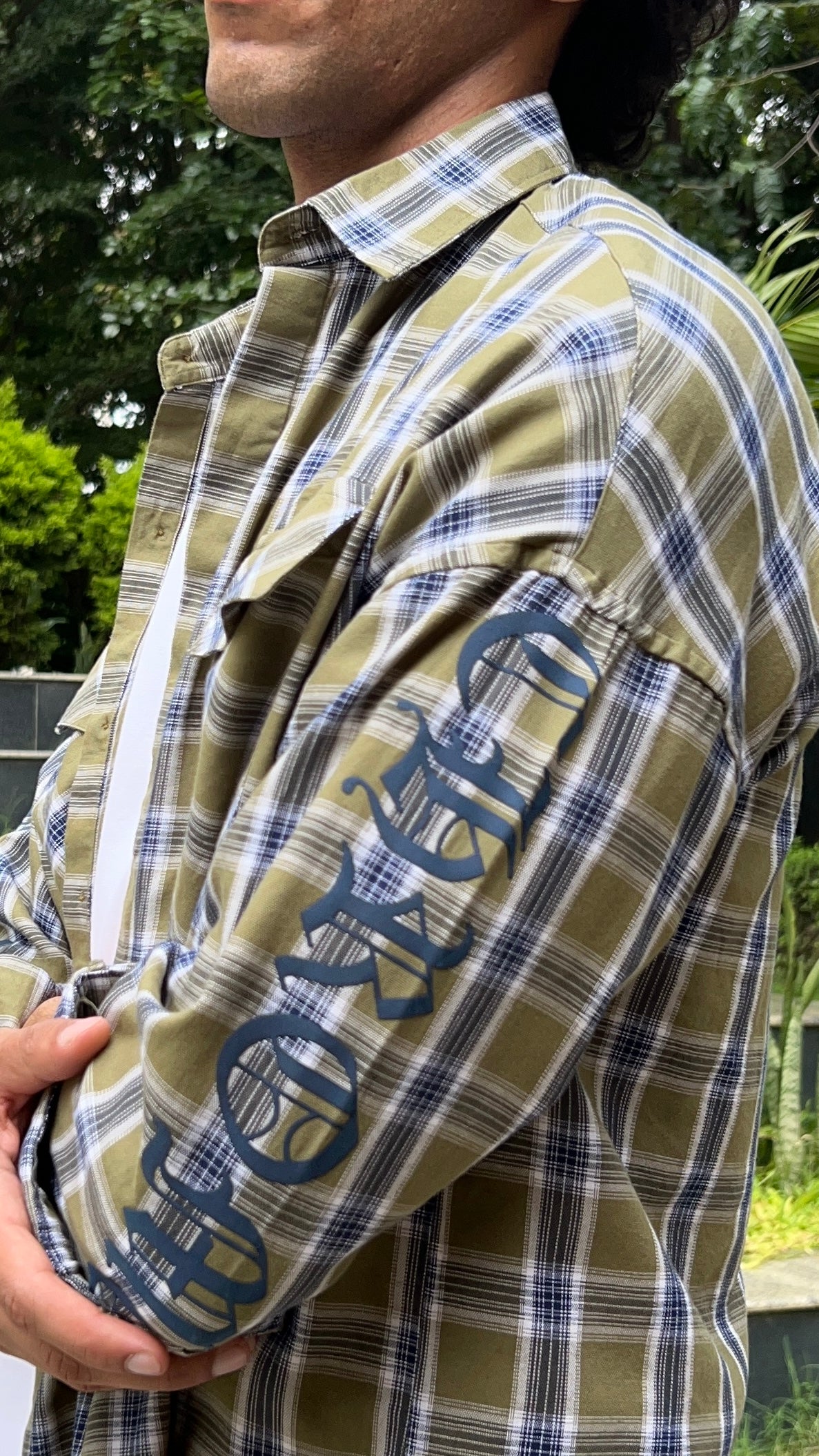 Olive Blue Checked Casual Shirt