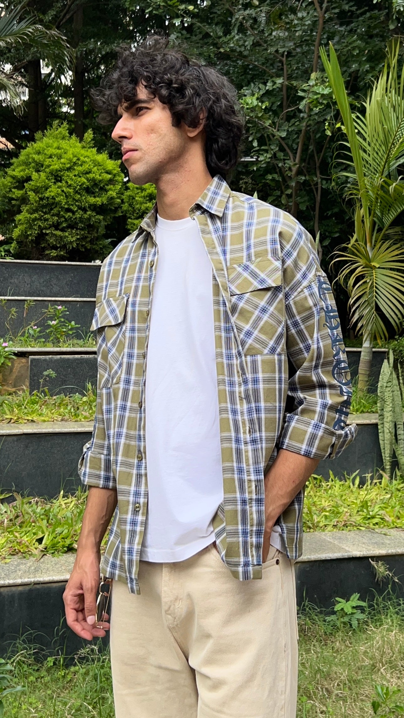 Olive Blue Checked Casual Shirt