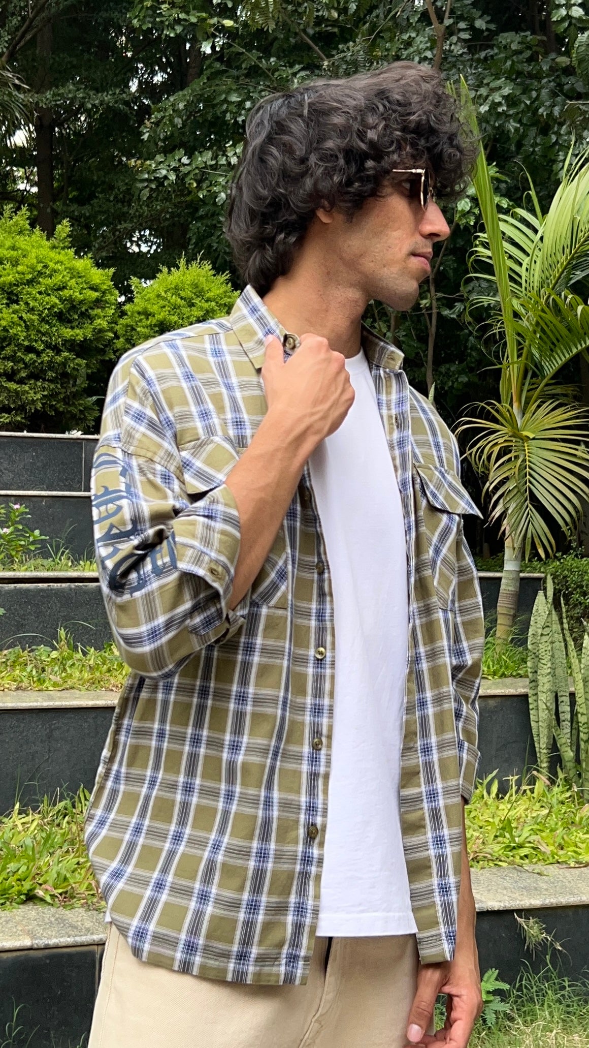 Olive Blue Checked Casual Shirt