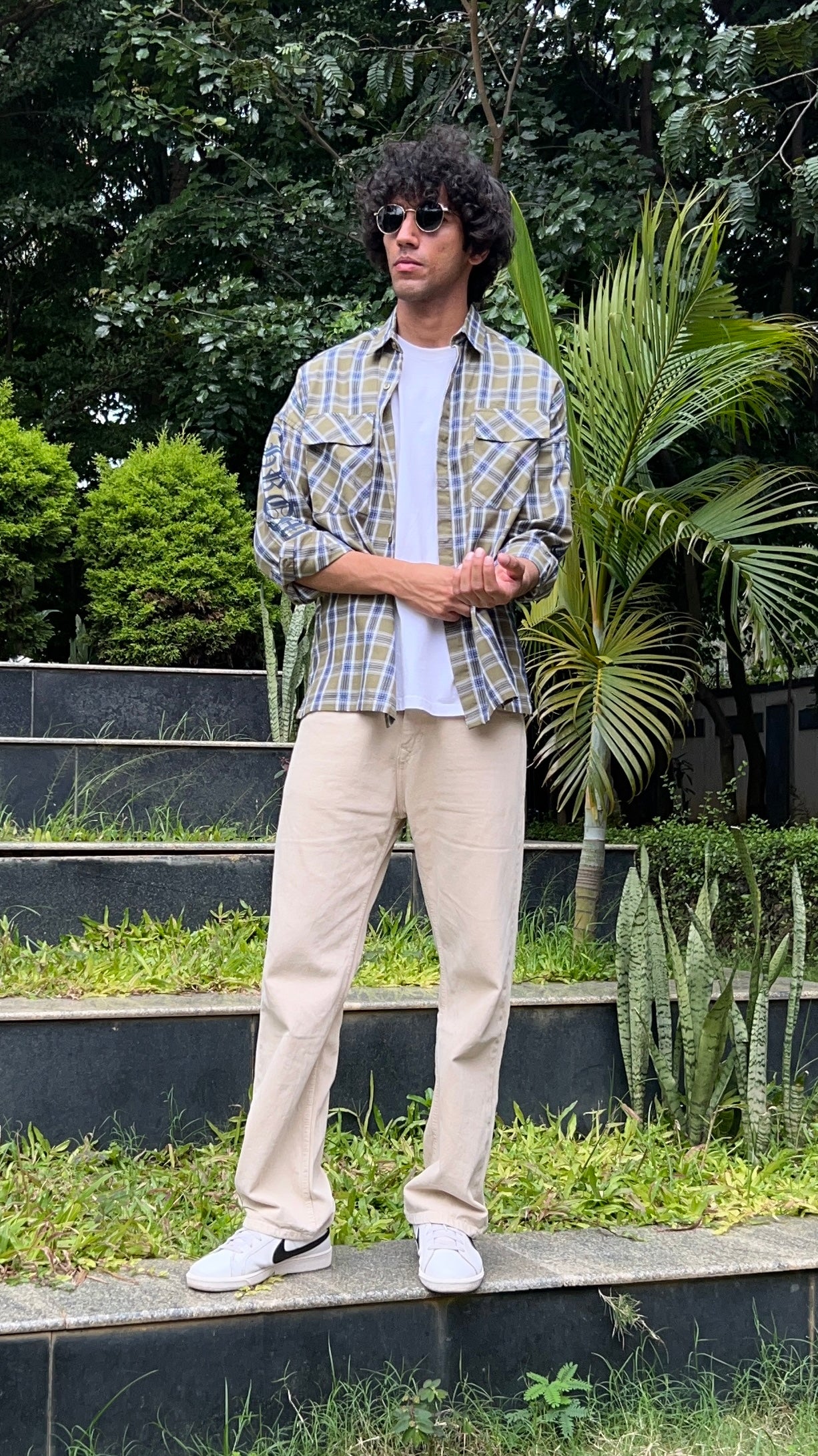 Olive Blue Checked Casual Shirt