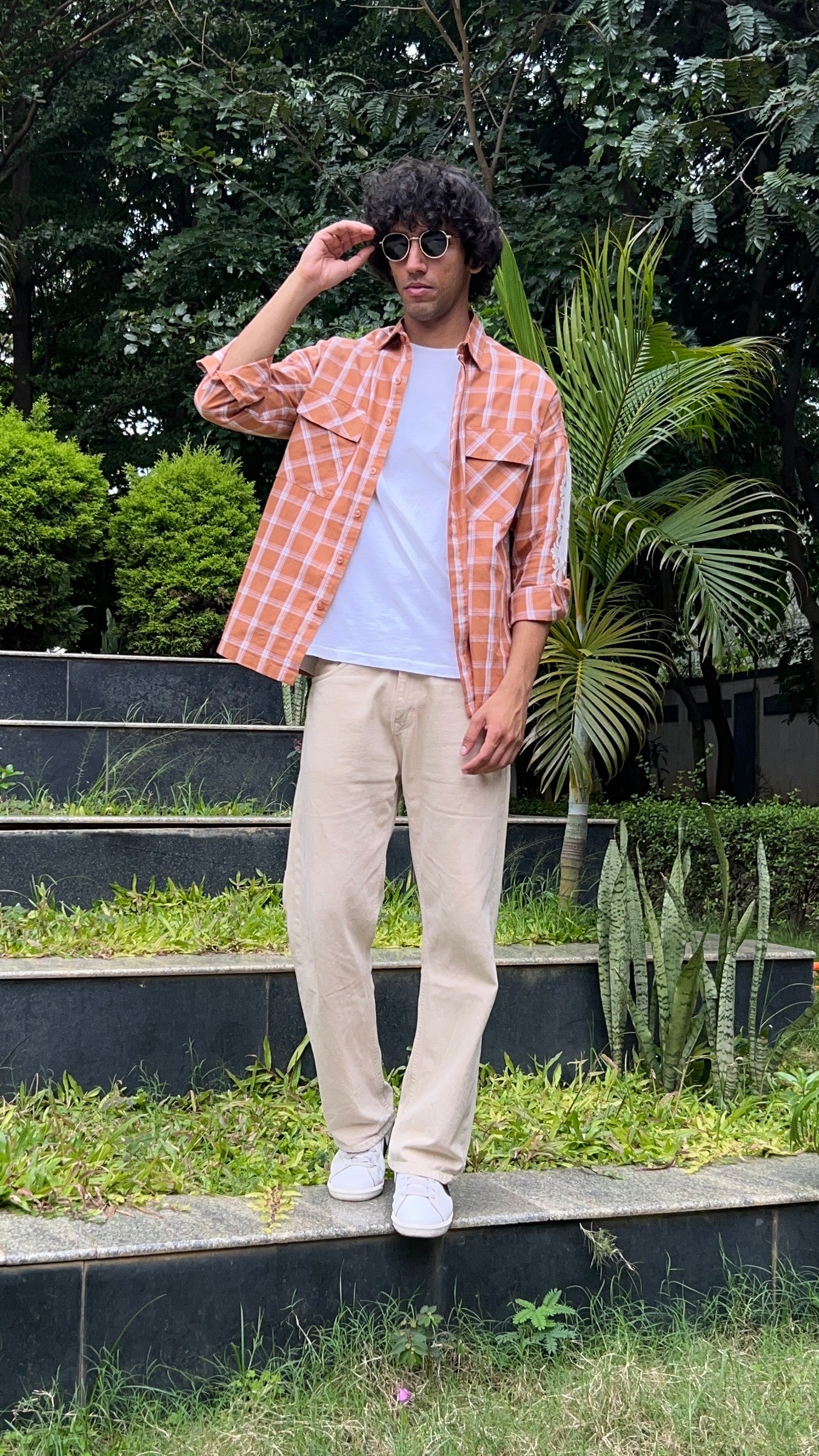 Rust Check Drop Shoulder Shirt