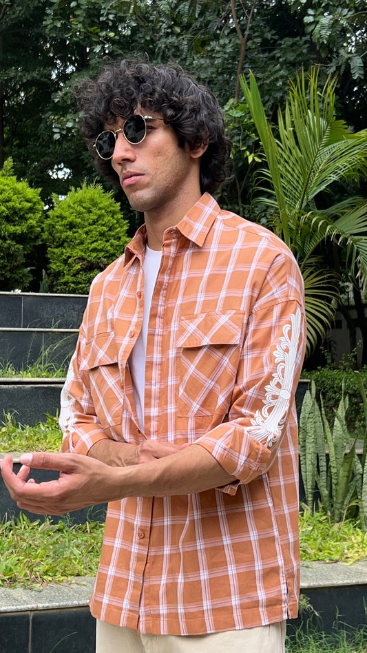 Rust Check Drop Shoulder Shirt