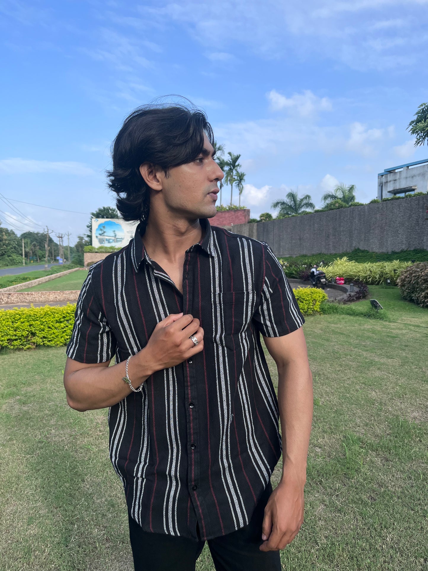 Black Multi-Stripe Textured Shirt