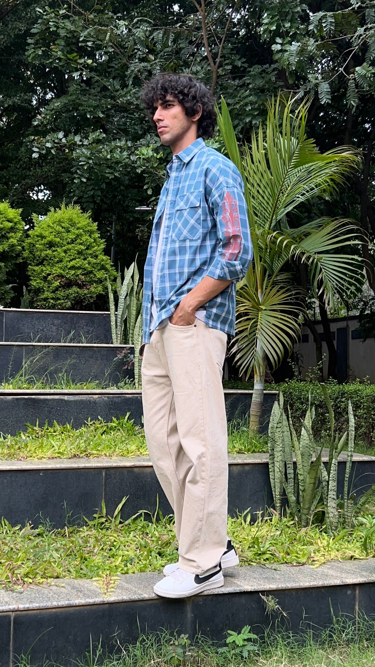 Teal Check Drop Shoulder Shirt