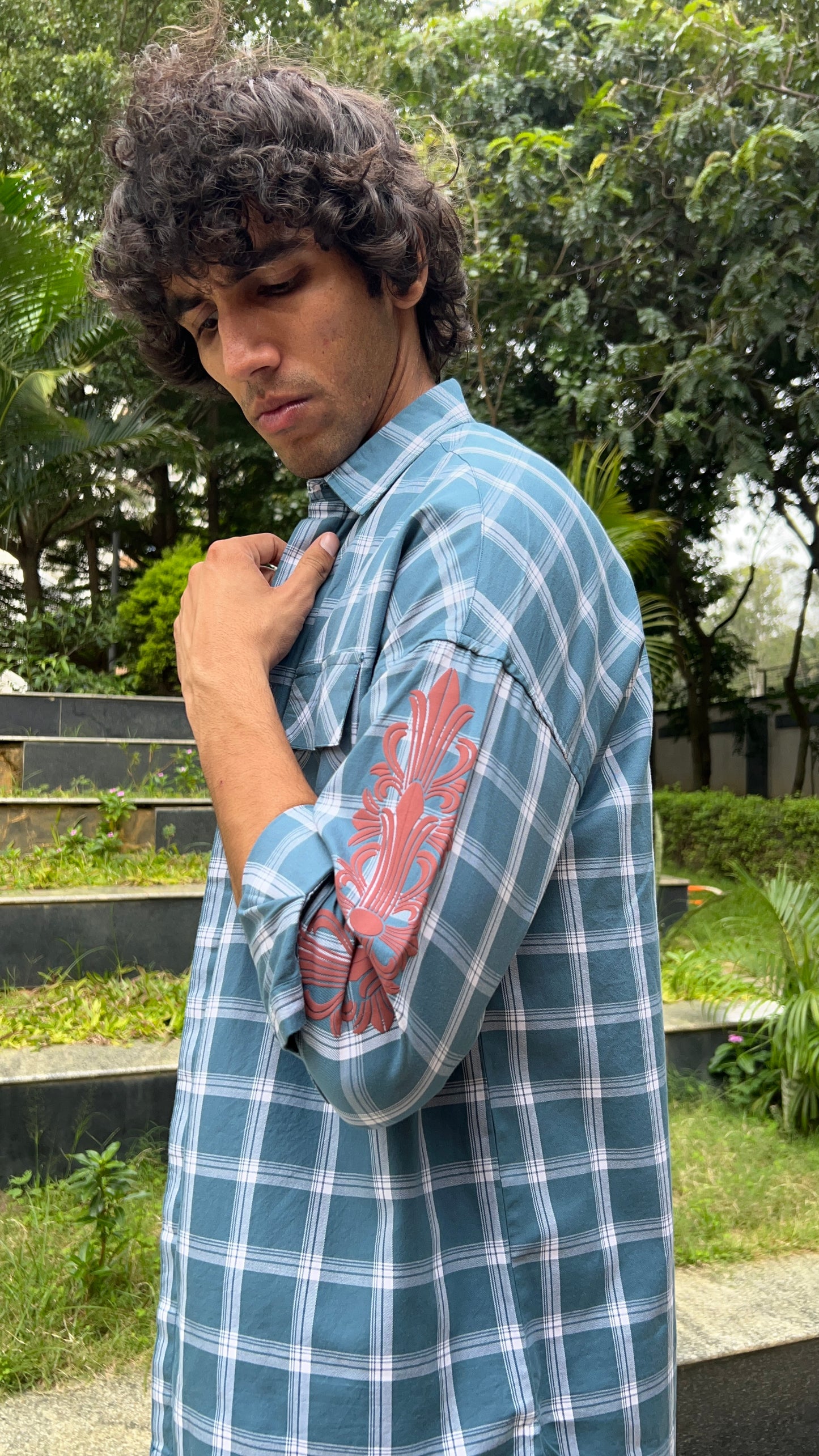 Teal Check Drop Shoulder Shirt