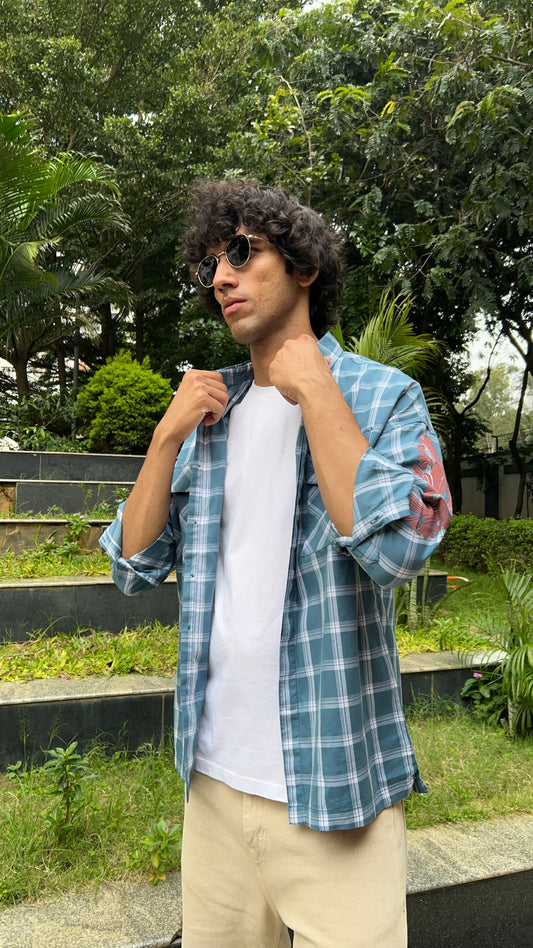Teal Check Drop Shoulder Shirt