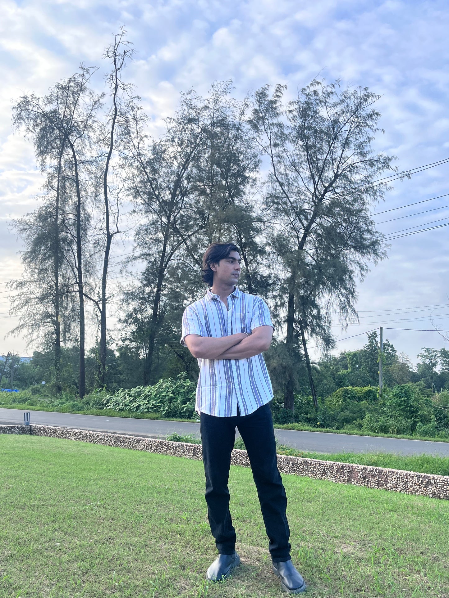 White Multi-Stripe Textured Shirt