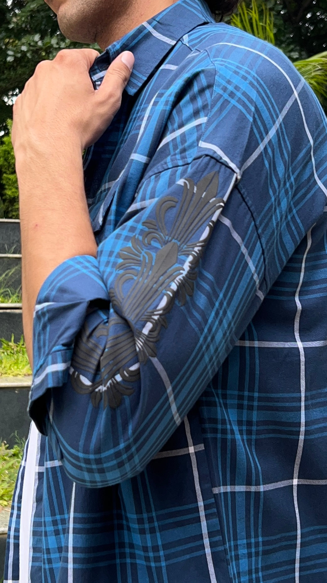Blue Check Drop Shoulder Shirt