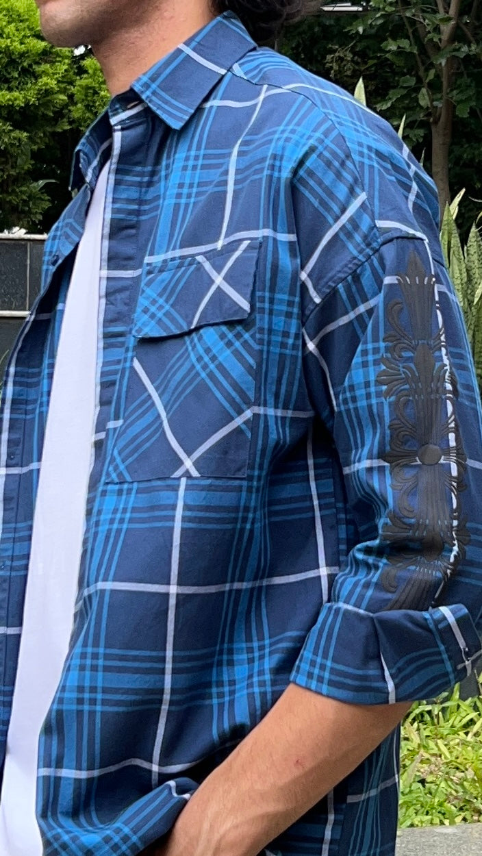 Blue Check Drop Shoulder Shirt
