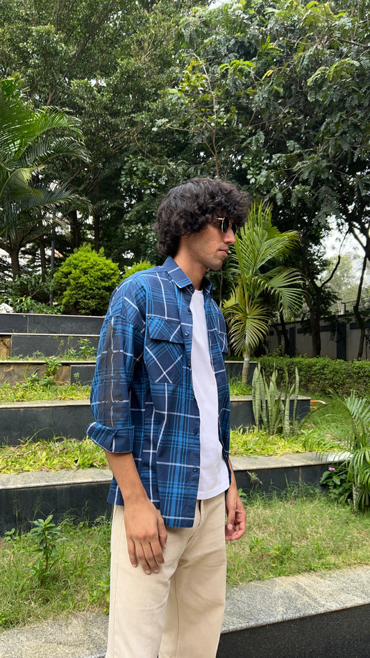 Blue Check Drop Shoulder Shirt