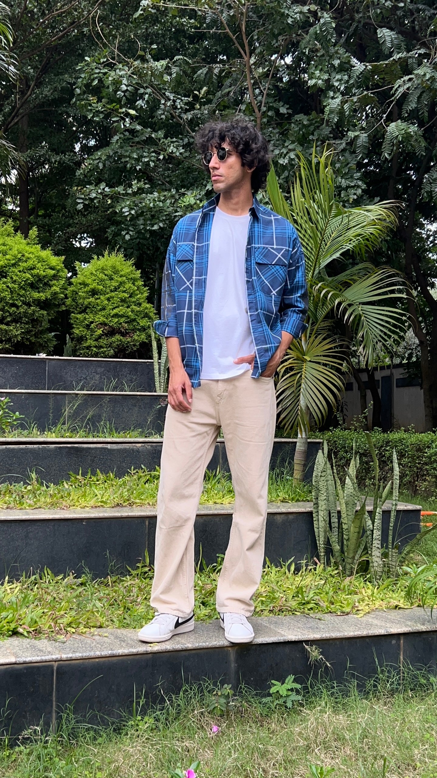 Blue Check Drop Shoulder Shirt