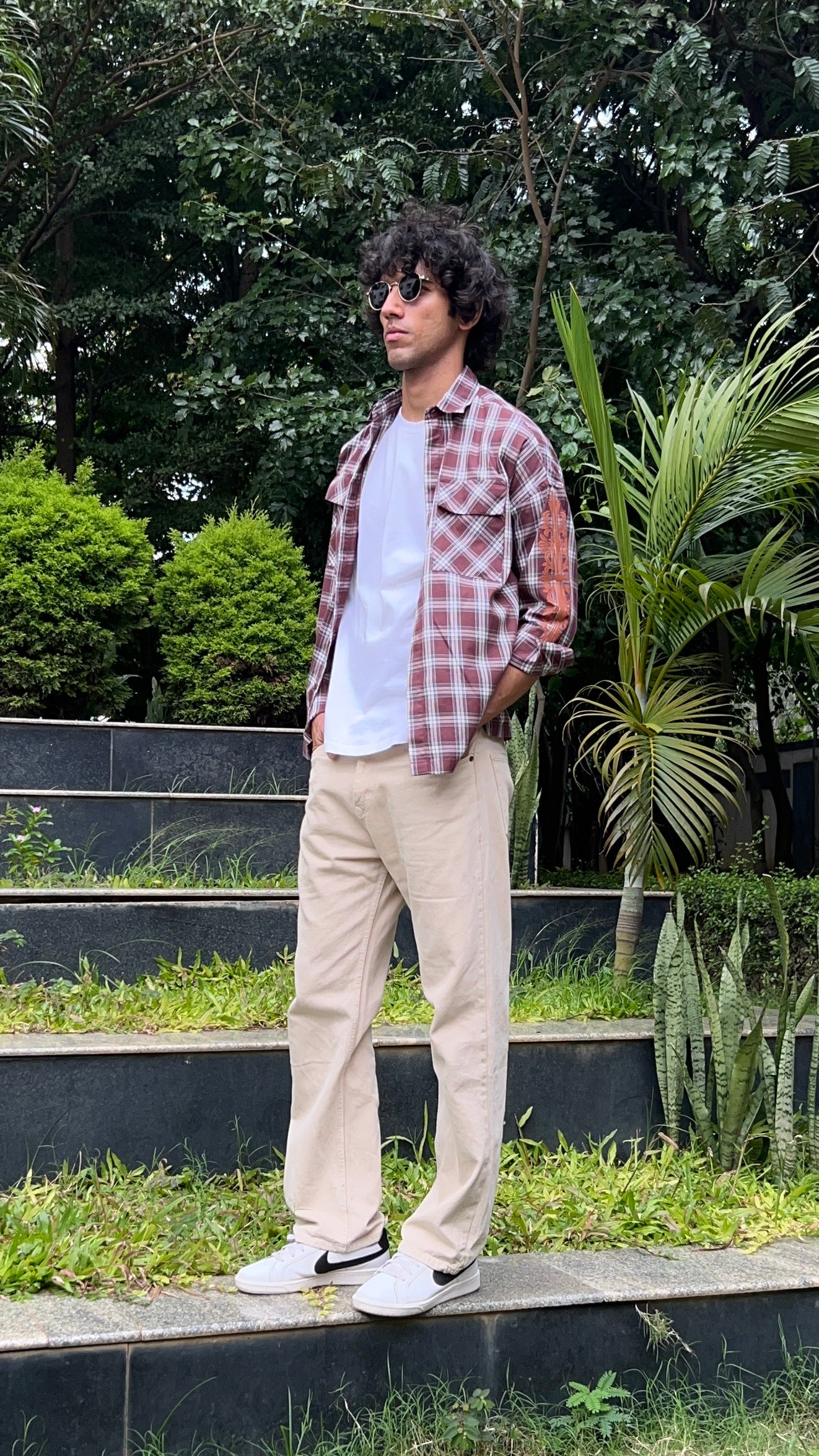 Maroon Check Drop Shoulder Shirt