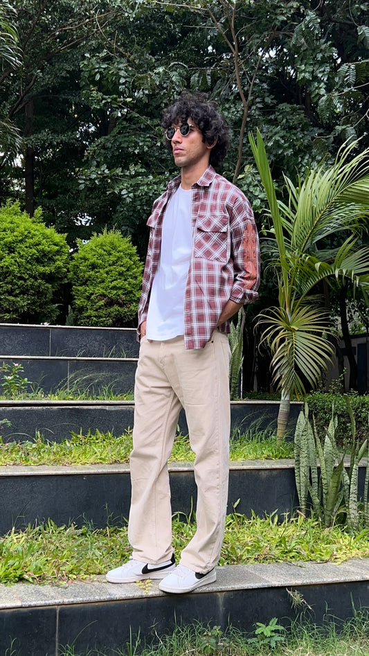 Maroon Check Drop Shoulder Shirt
