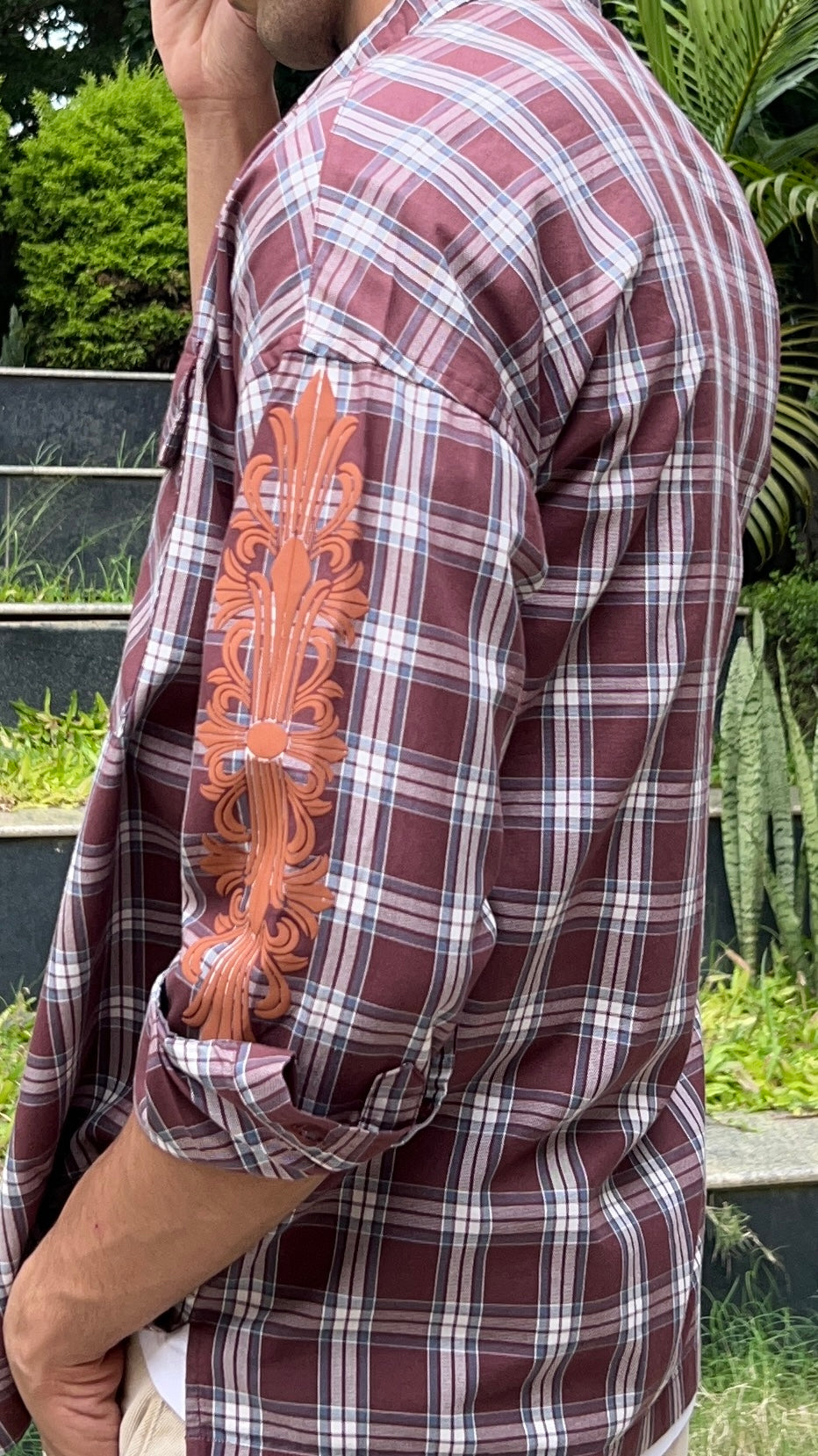 Maroon Check Drop Shoulder Shirt