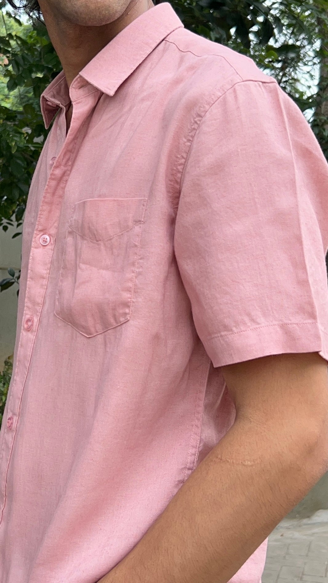 Pink Textured Cotton Half Sleeves Shirt