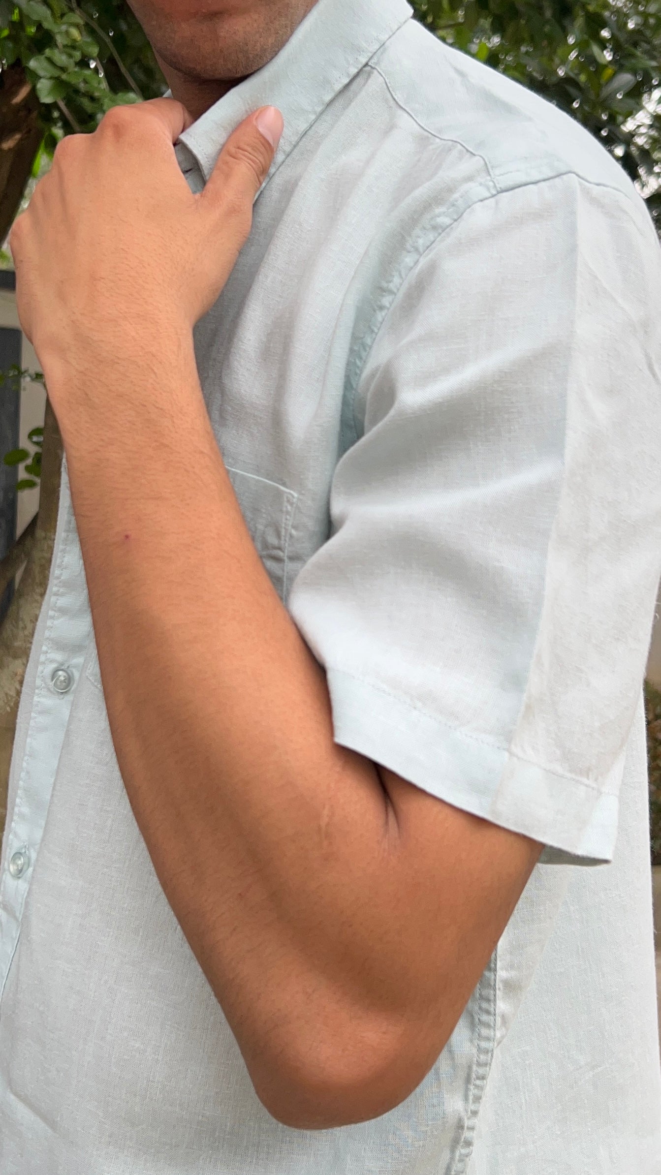 Sky Blue Textured Cotton Half Sleeves Shirt