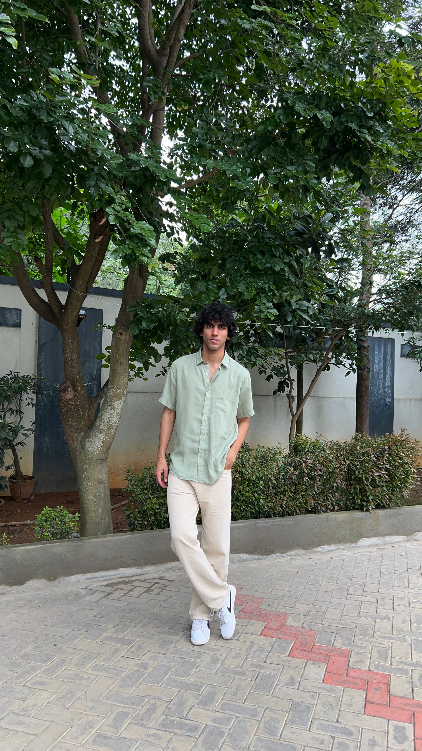 Mint Green Textured Cotton Half Sleeves Shirt