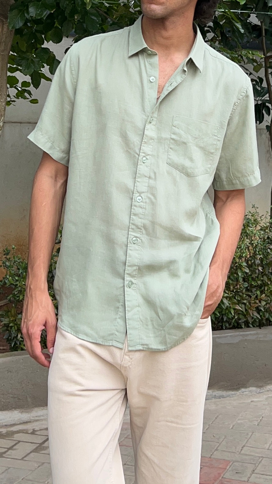 Mint Green Textured Cotton Half Sleeves Shirt