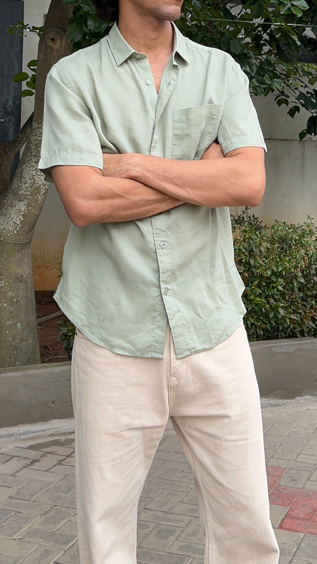 Mint Green Textured Cotton Half Sleeves Shirt