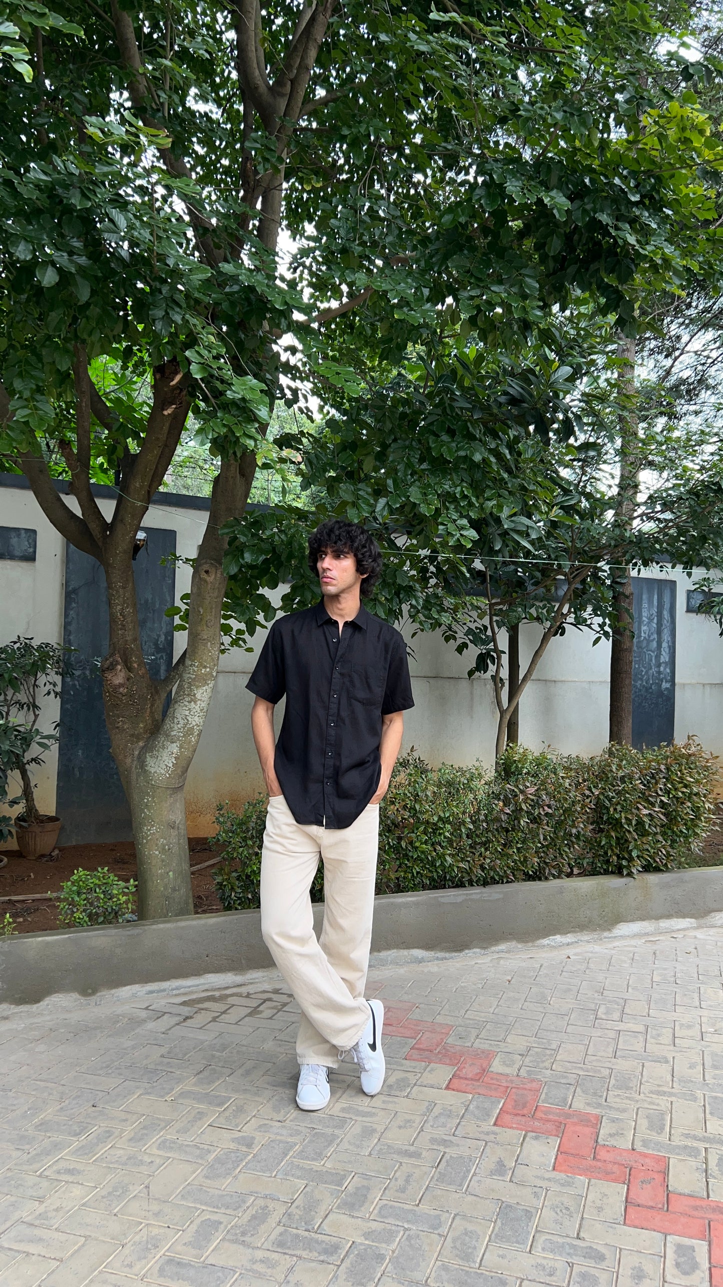 Black Textured Cotton Half Sleeves Shirt